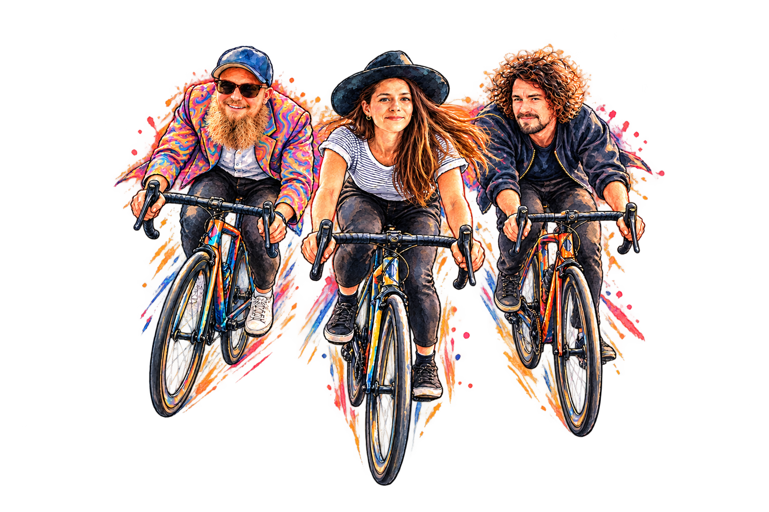 Alex, Lea und Matt gemeinsam auf ihren Fahrrädern